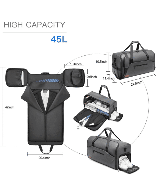 Garment Duffle Bags for Travel, Convertible with Shoe Compartment,3 in 1 Waterproof Travel Bag with Shoulder Strap for Men Women