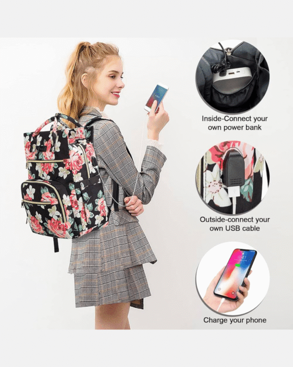 Floral Laptop Backpack Purse for Girls